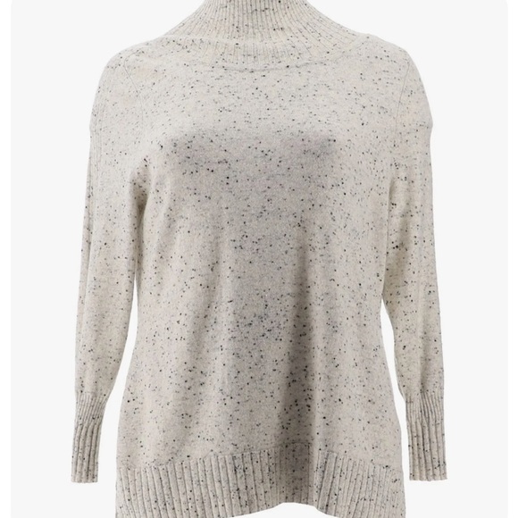 $200 Isaac Mizrahi Live 100% Cashmere donegal grey speckle mock neck tunic - Picture 1 of 4